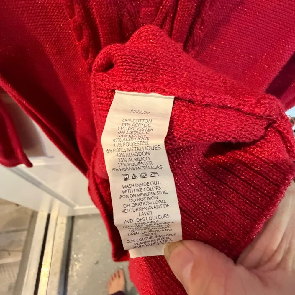 The Childrens Place Girls Sweater Dress Red‎ Cable Knit Metallic Shimmer Size 14